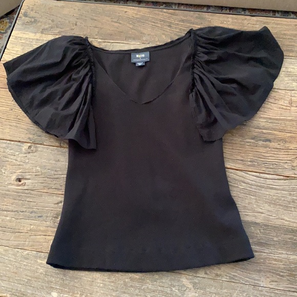 ANTHROPOLOGIE MAEVE FLUTTER SLEEVE TOP BLACK MEXIUM - Picture 4 of 12